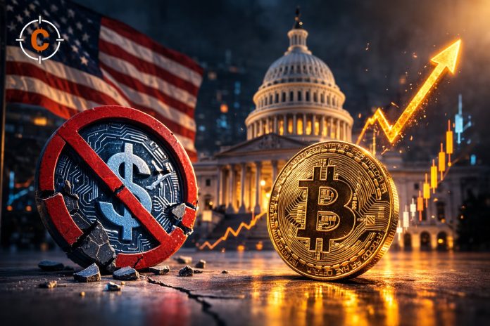 Amerikaanse Senaat verbiedt de digitale dollar met 89 tegen 10. Bitcoin wint.