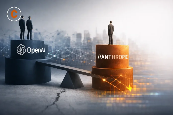 OpenAI verdubbelt personeel 2026 Anthropic zakelijke markt Claude enterprise groei Ramp AI Index