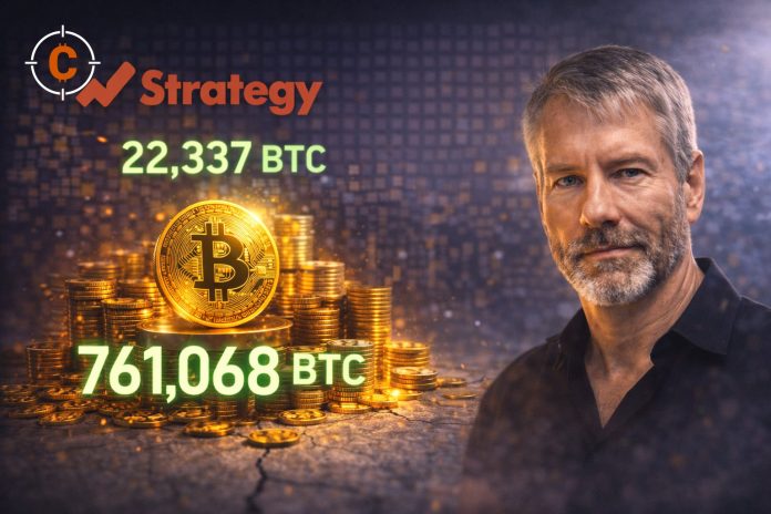 Strategy koopt Bitcoin 2026 Saylor 22337 BTC 761068 totaal