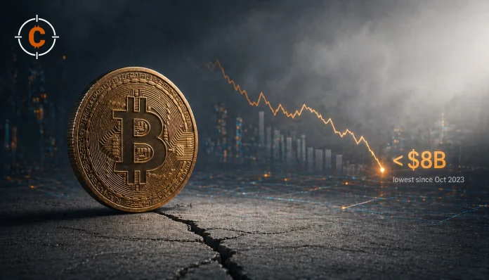 Bitcoin tradingvolume zakt onder 8 miljard dollar, laagste niveau sinds oktober 2023