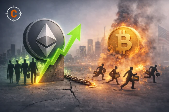 Ethereum overtroeft Bitcoin vandaag terwijl institutionelen kopen en particulieren vluchten