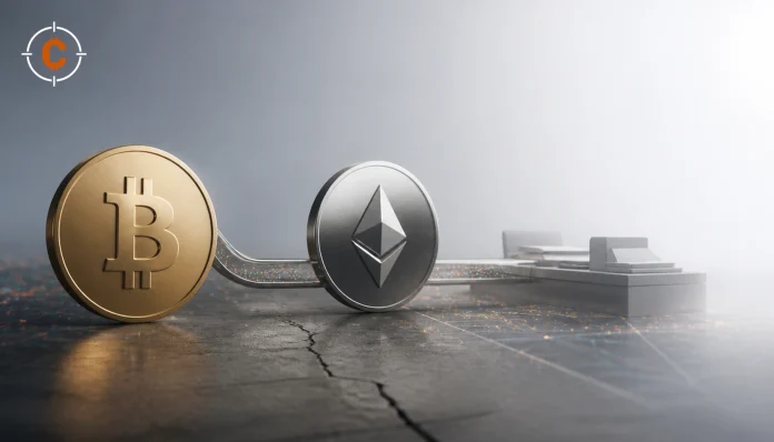 Bitcoin en Ethereum munten met een dunne ETF-geldstroom op de CryptoFocus nieuwsachtergrond