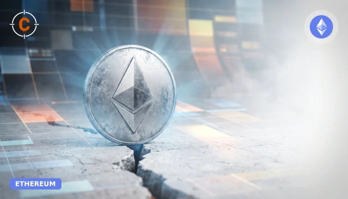 Ethereum nieuwsafbeelding, zilveren Ethereum munt met blauwe gloed