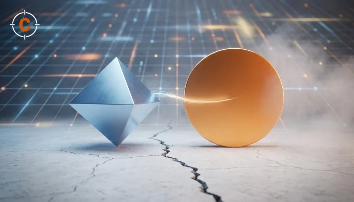 Abstracte weergave van Ethereum tegen Bitcoin met kapitaalrotatie