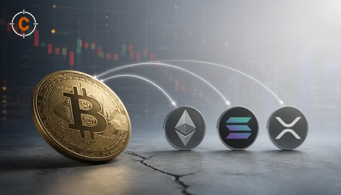 Bitcoin, Ethereum, Solana en XRP munten verbeelden ETF-rotatie in de cryptomarkt
