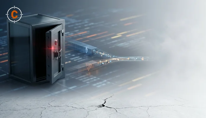 Digitale kluis met twee blockchainroutes die samenkomen na de Coinsbuy aanval