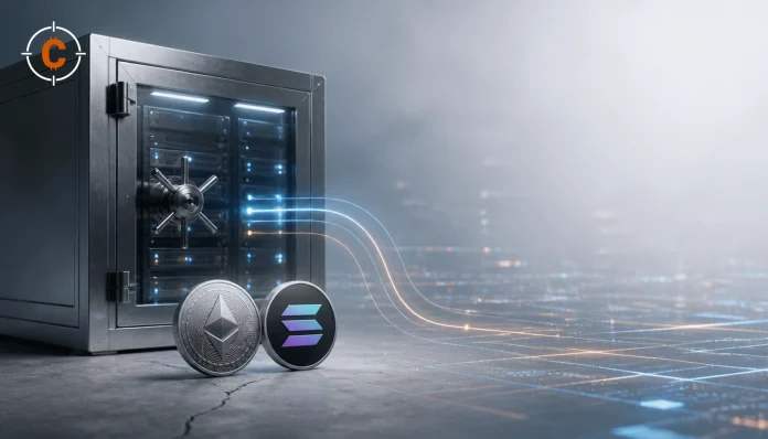 Institutionele validatorvault met Ethereum en Solana tokens voor Morgan Stanley staking via Galaxy.