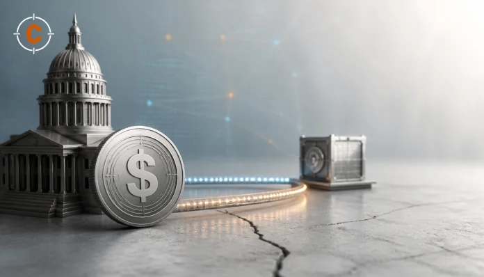 Public-sector stablecoin vault with cross-chain rails representing Wyoming moving FRNT to Chainlink CCIP